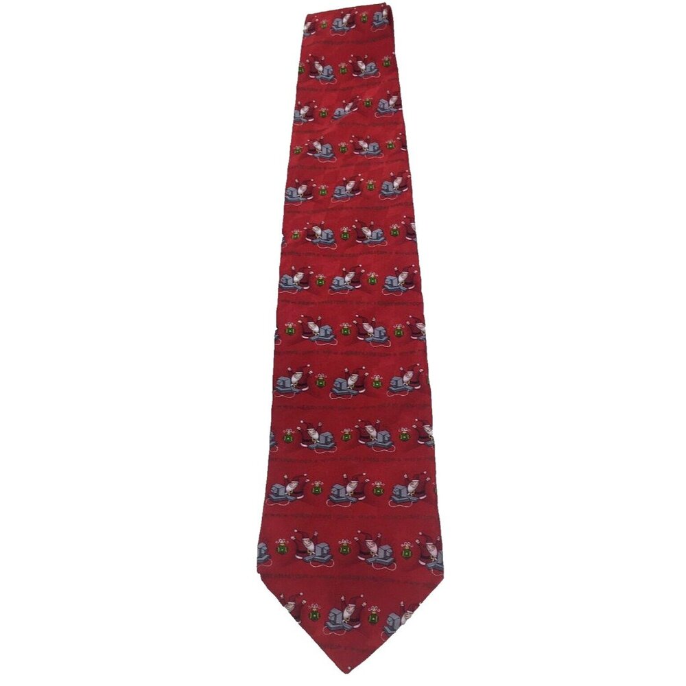 Hallmark Holiday Traditions Silk Tie Mens Santa Claus Computer Red Green